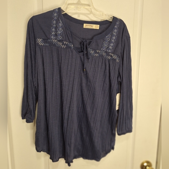 Faded Glory Tops - NWT / Faded Glory Indigo Embroidered Peasant Tunic